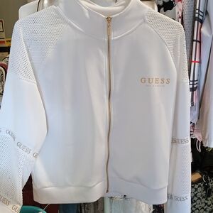 GUESS Women's White Bomber Jacket with Gold Accents